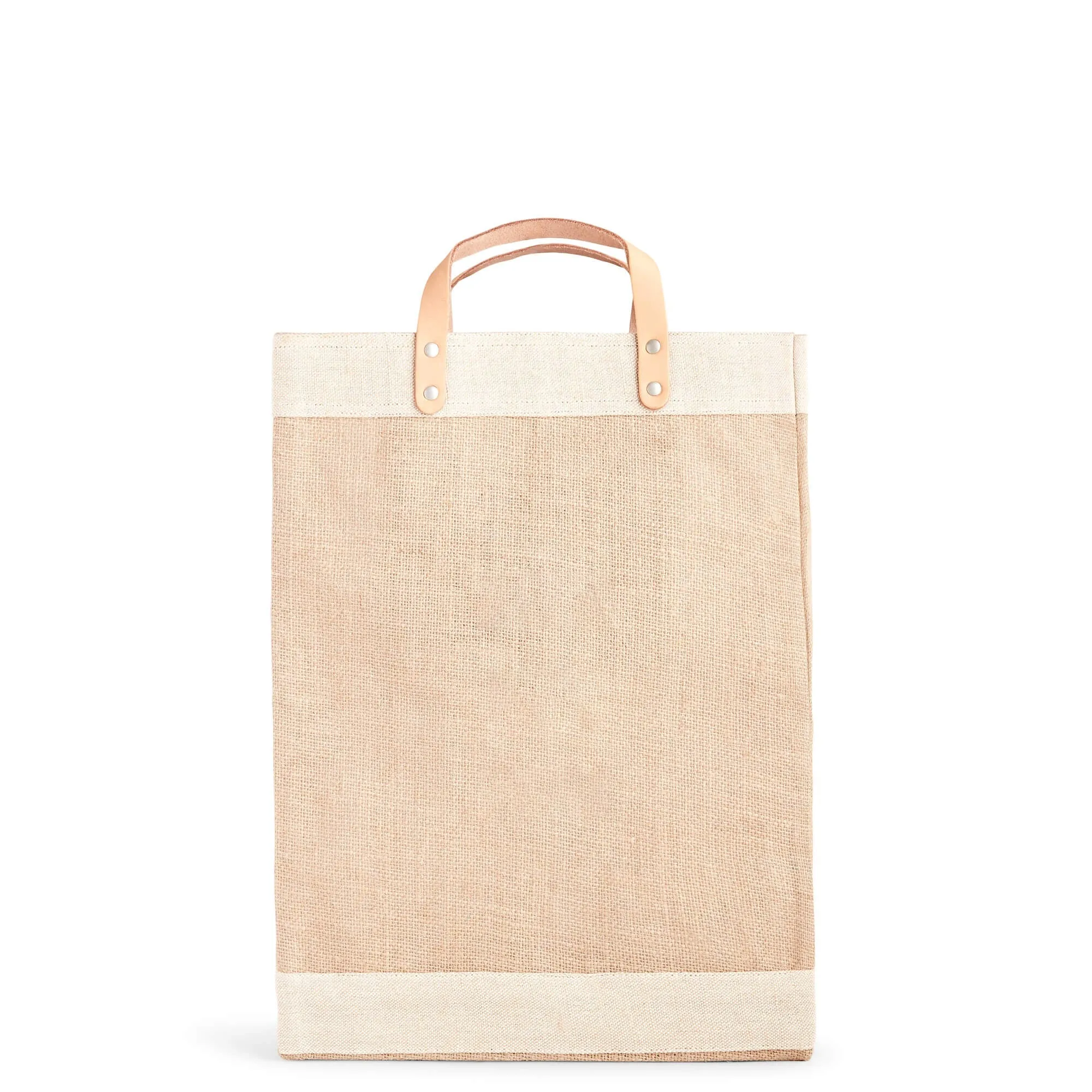 Market Bag in Natural with Large Green Monogram