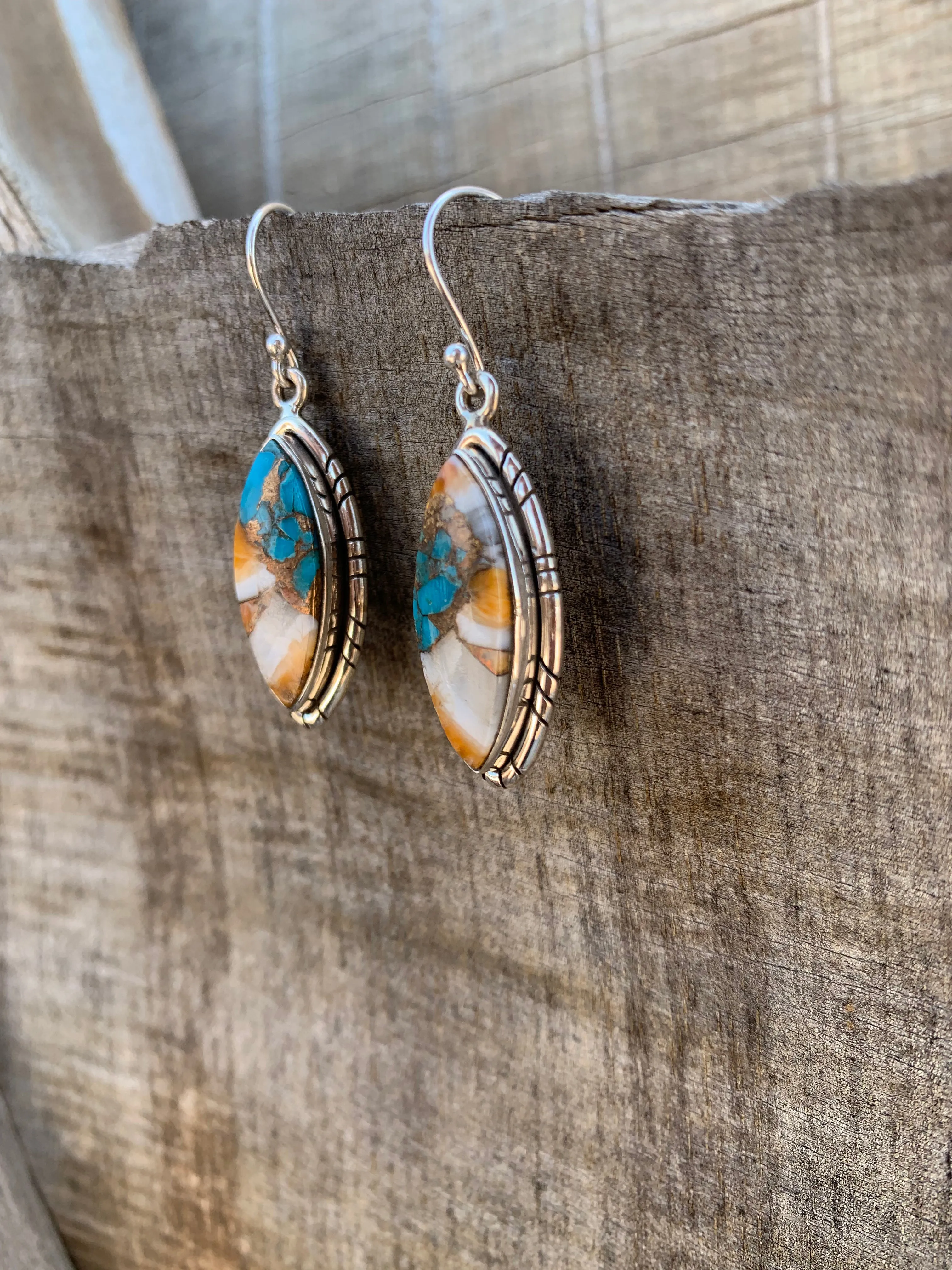 Marquise Spiny Oyster & Turquoise earrings