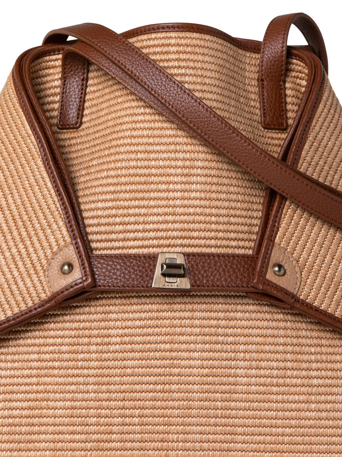 Medium Ai Shoulder Bag in Raffia with Leather Trim