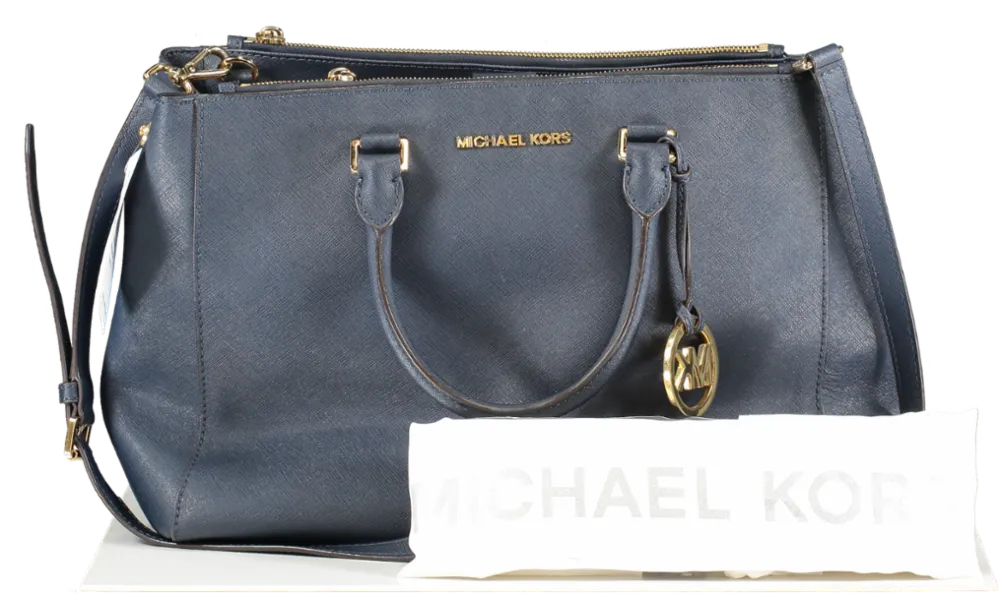 Michael Kors Blue Sullivan Saffiano Leather Top Zip Tote Bag