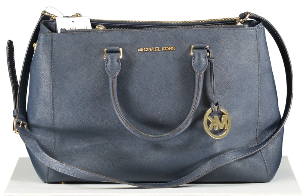 Michael Kors Blue Sullivan Saffiano Leather Top Zip Tote Bag