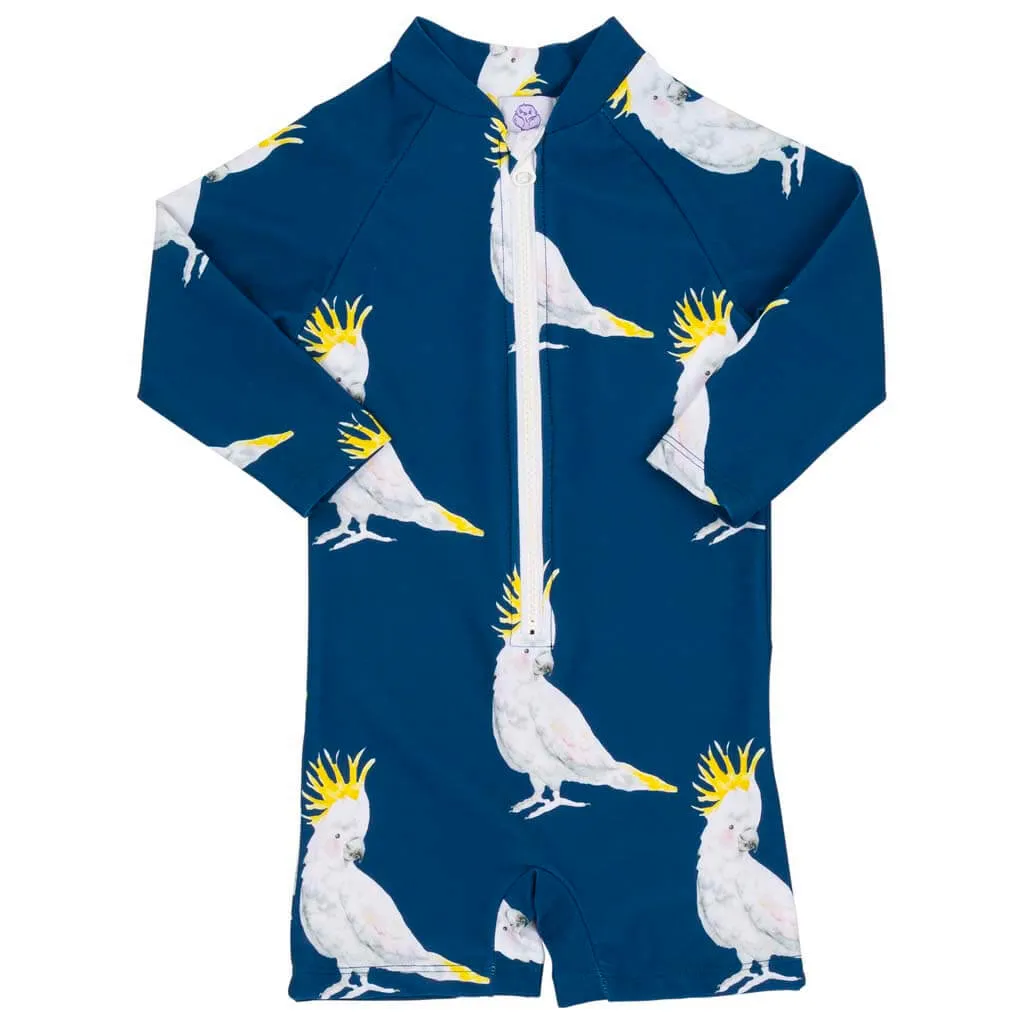 Navy Cockatoo Unisex Long Sleeve Zip Swimmers