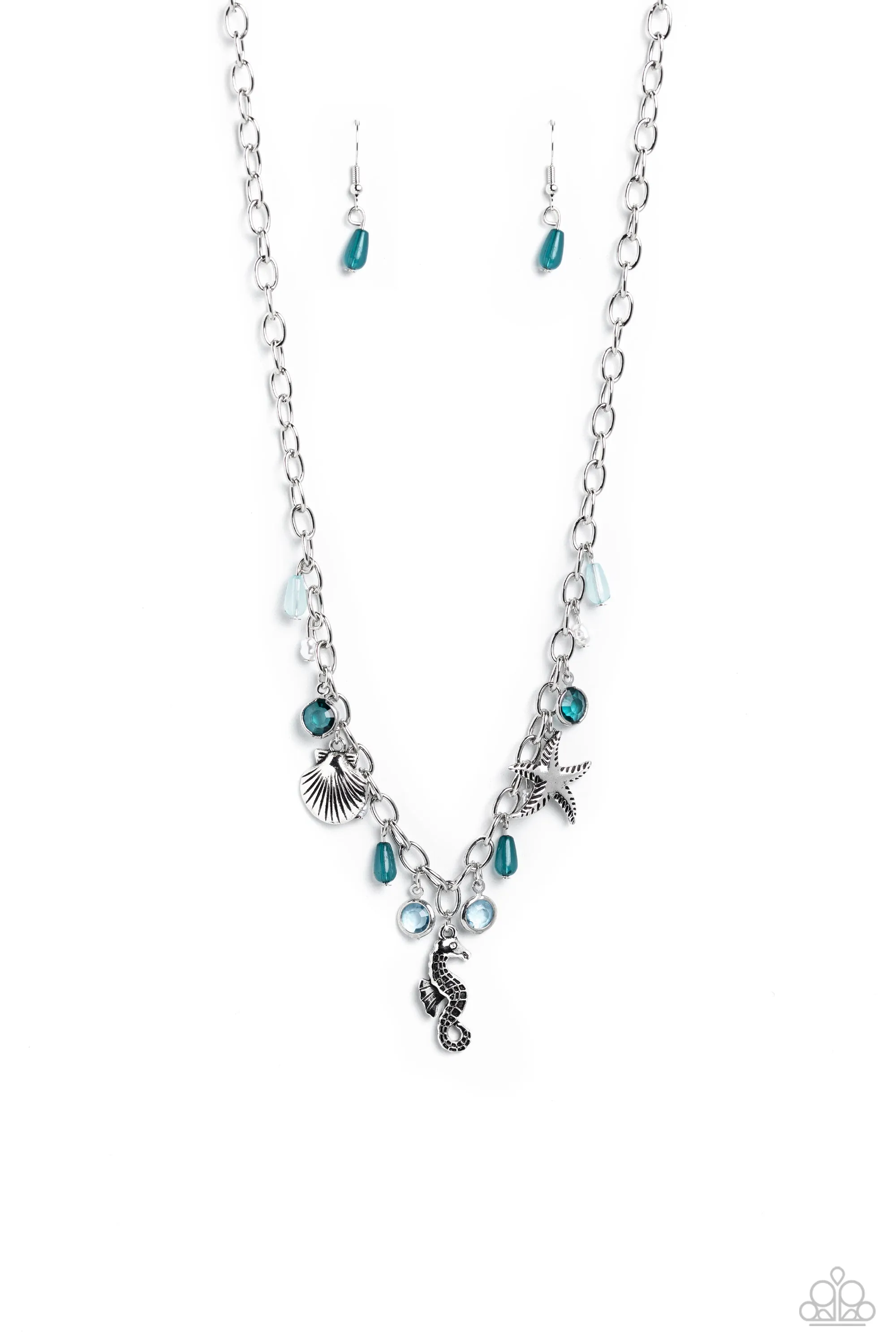 Paparazzi Seahorse Season Blue Necklace & Earring Set