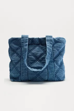 Quilted Denim Tote Bag - Medium Wash