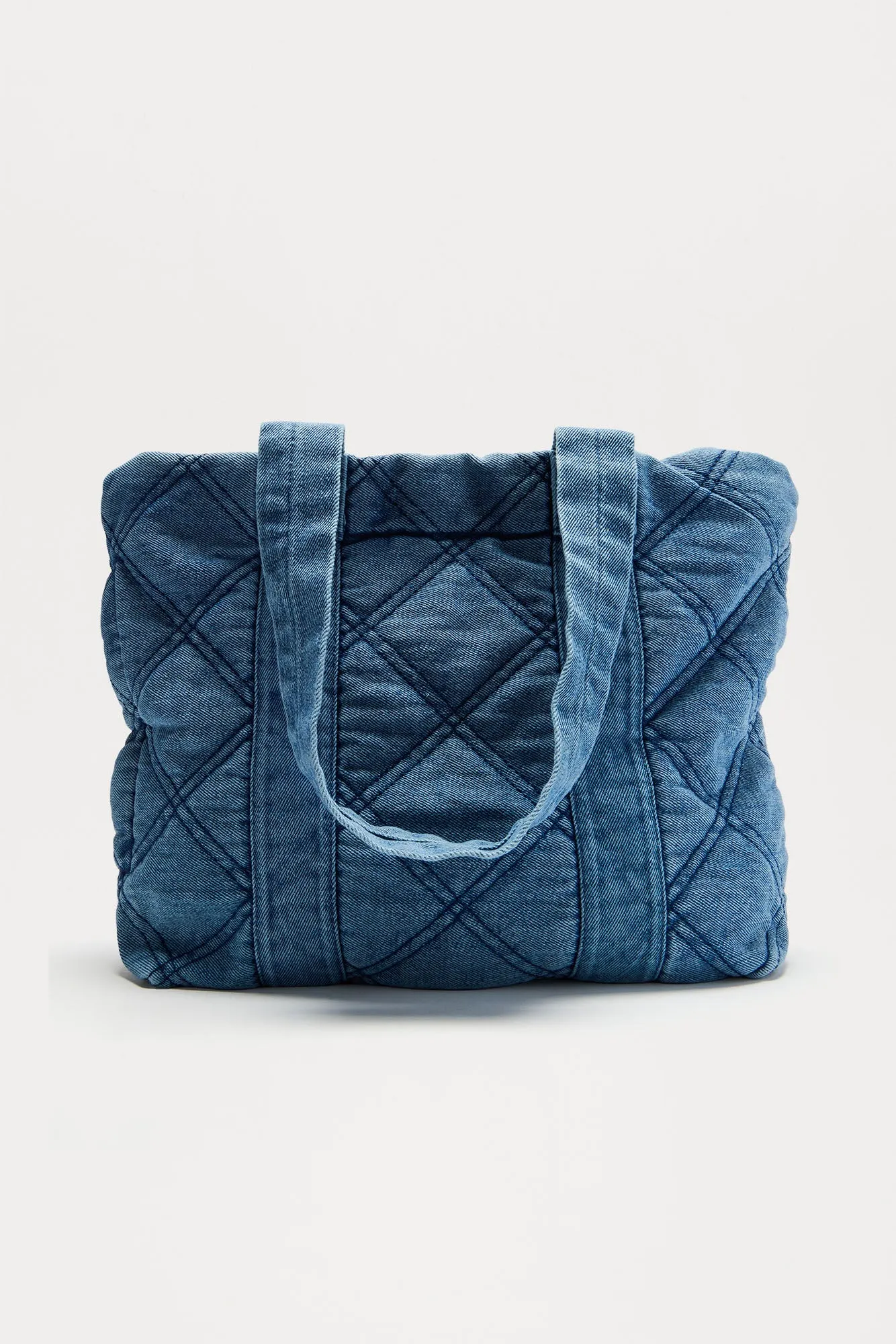 Quilted Denim Tote Bag - Medium Wash