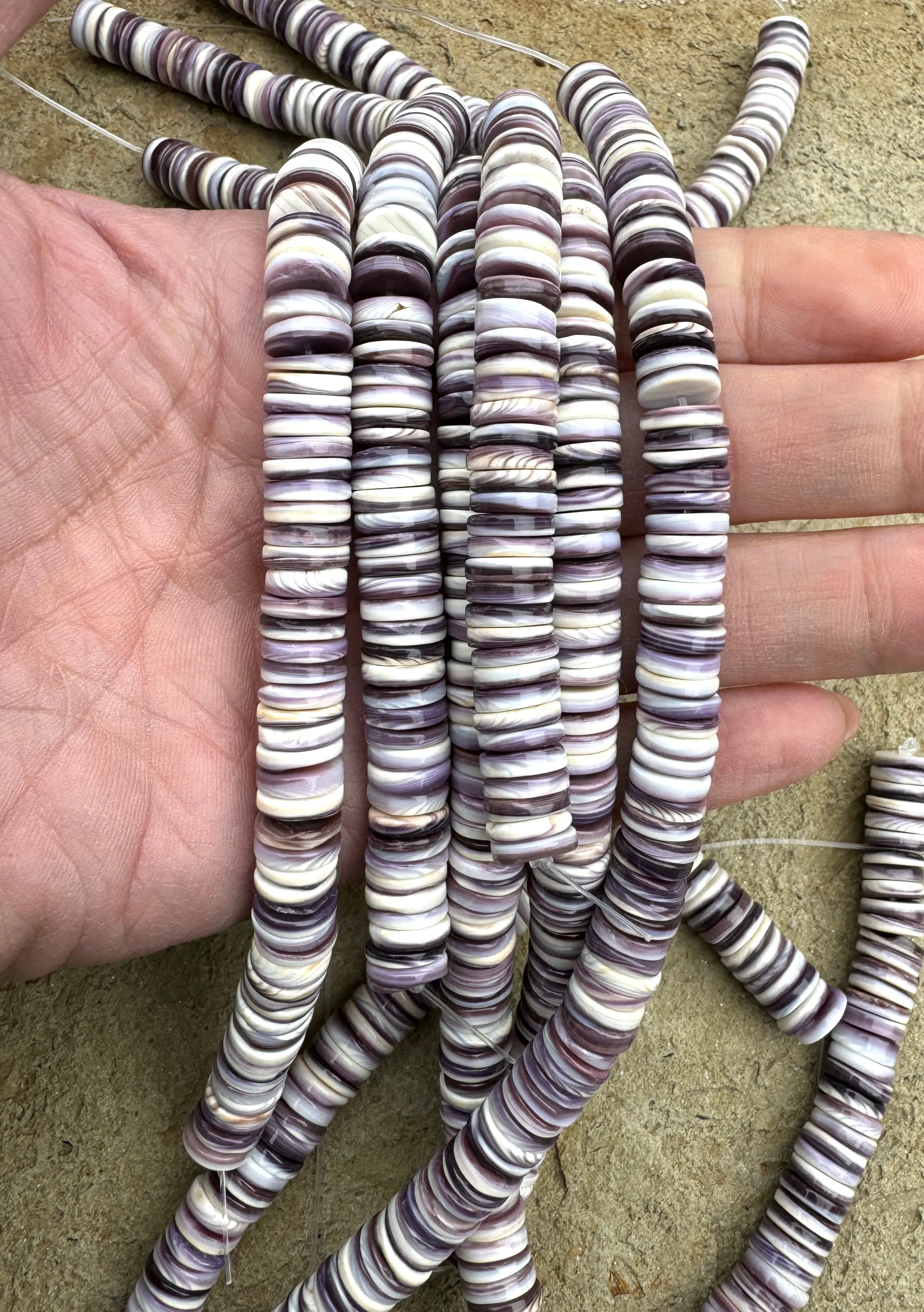 RARE Purple Wampum 9mm Wheel/Heishi Beads, 8 inch strand