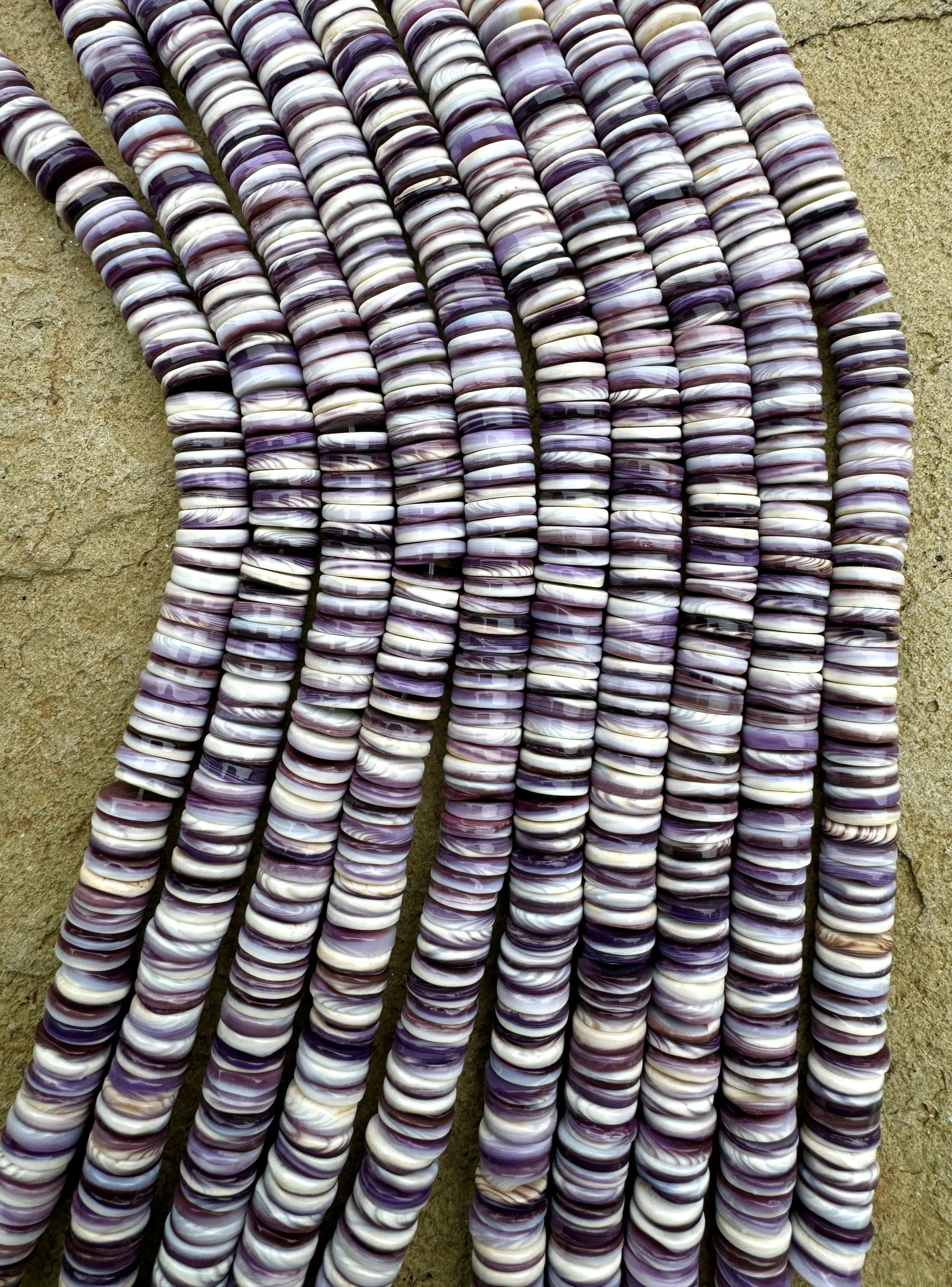 RARE Purple Wampum 9mm Wheel/Heishi Beads, 8 inch strand