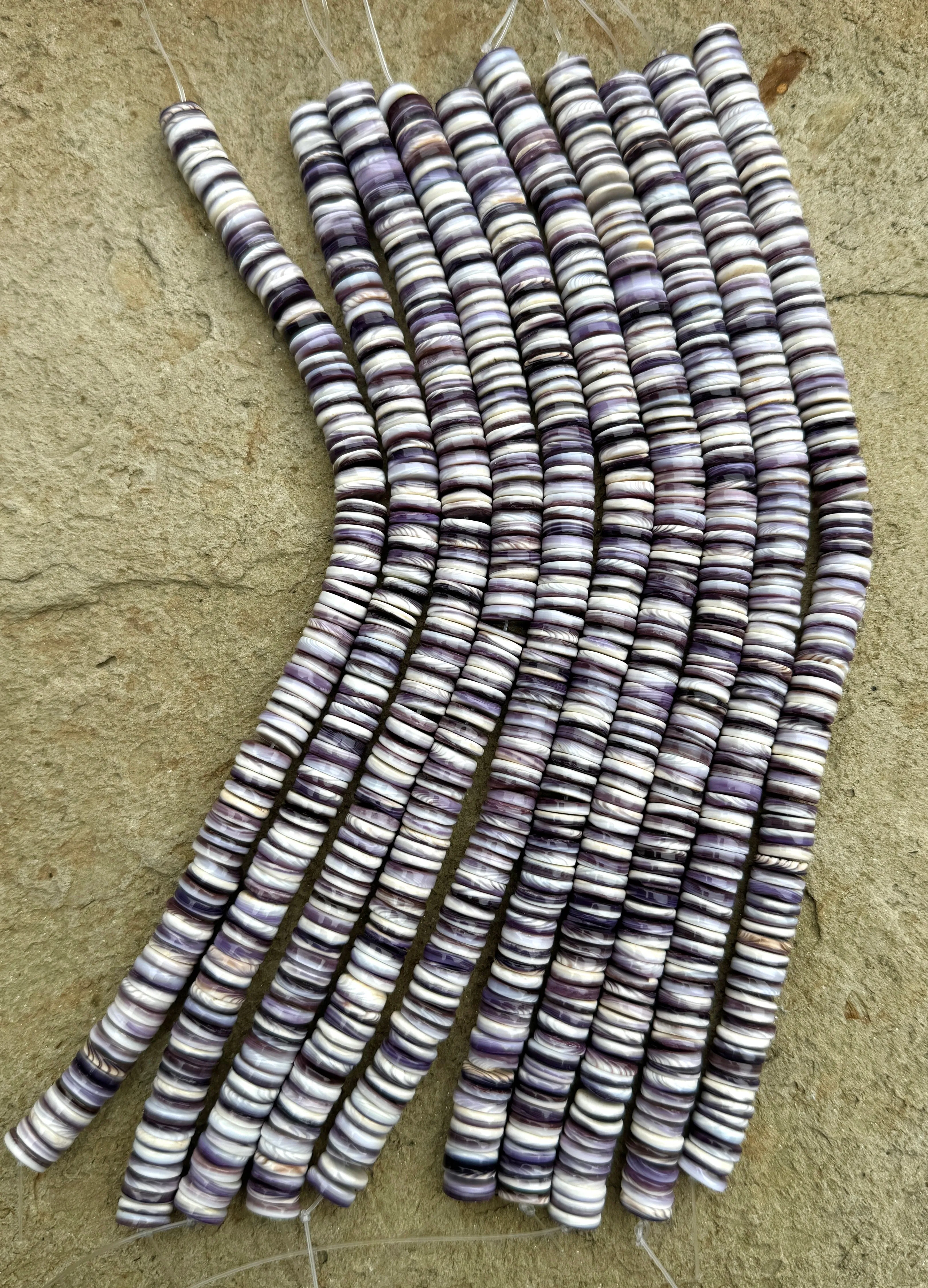 RARE Purple Wampum 9mm Wheel/Heishi Beads, 8 inch strand