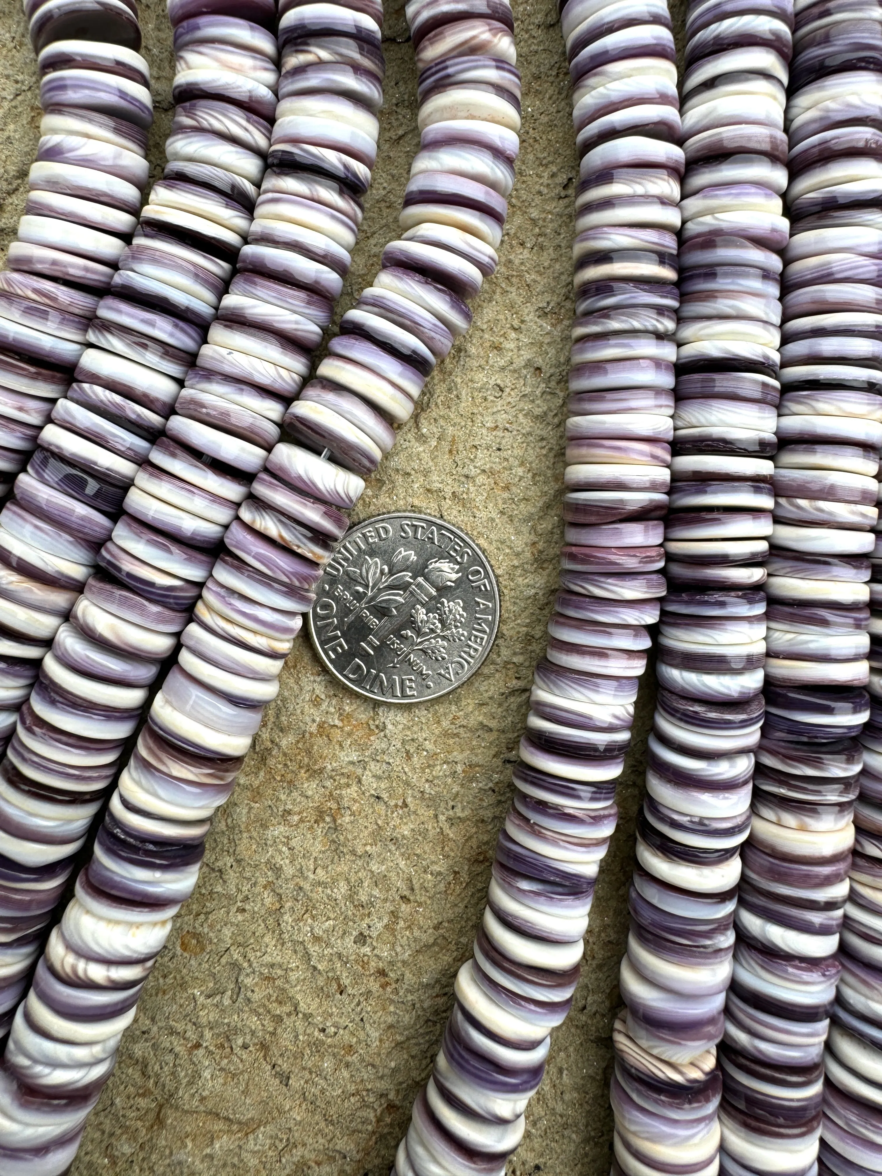 RARE Purple Wampum 9mm Wheel/Heishi Beads, 8 inch strand