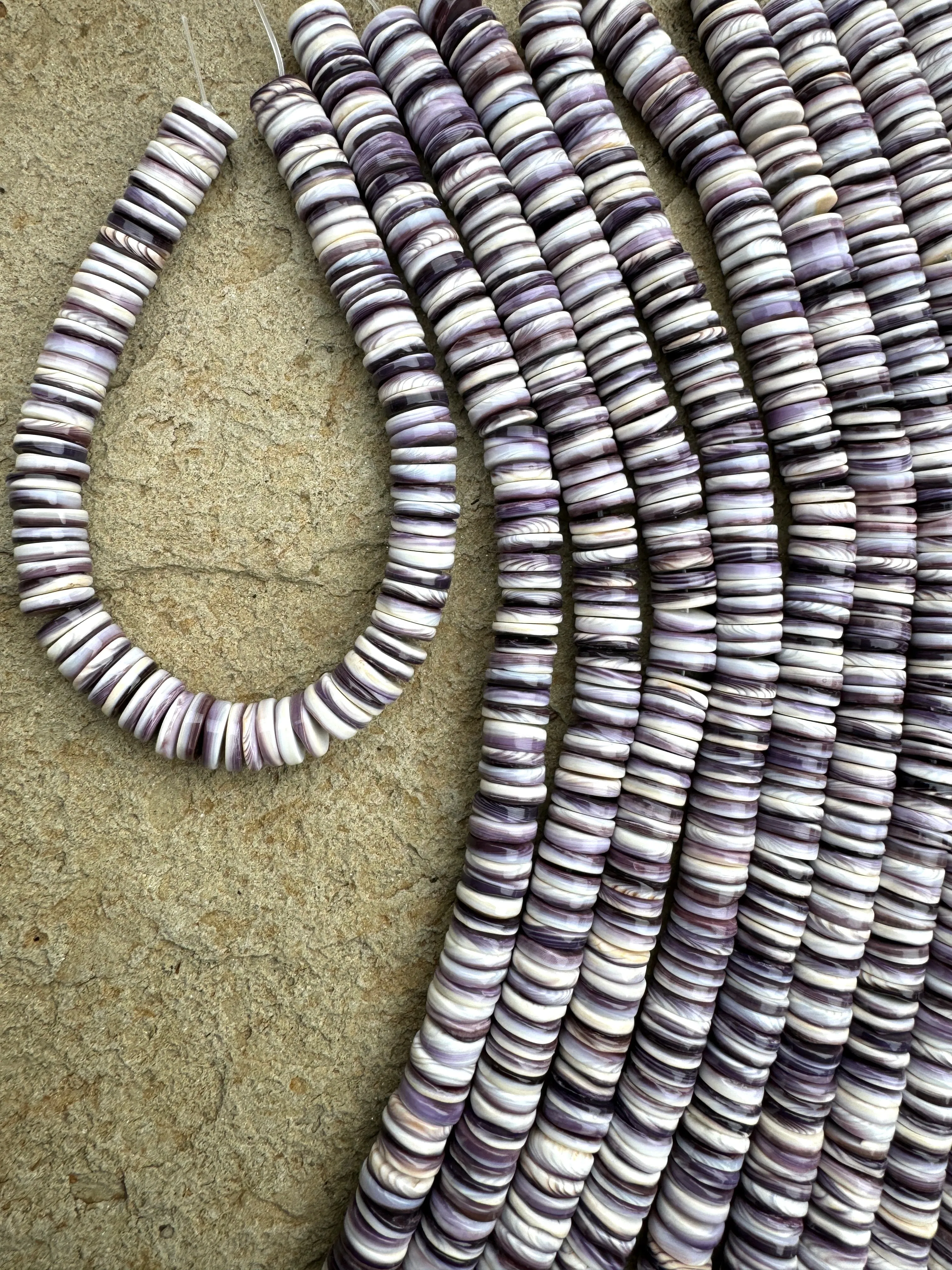 RARE Purple Wampum 9mm Wheel/Heishi Beads, 8 inch strand