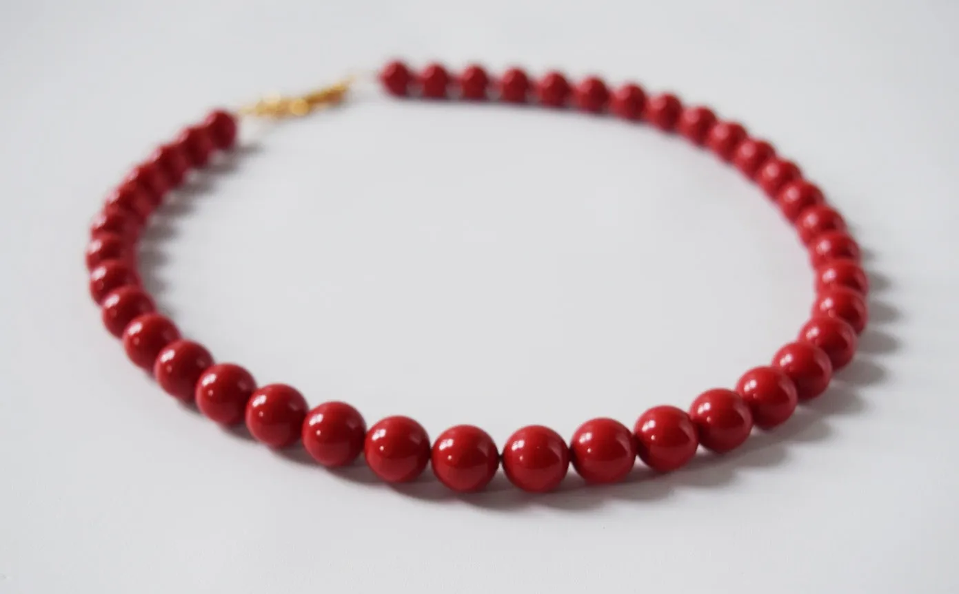 Red Coral Beaded Necklace - Medium