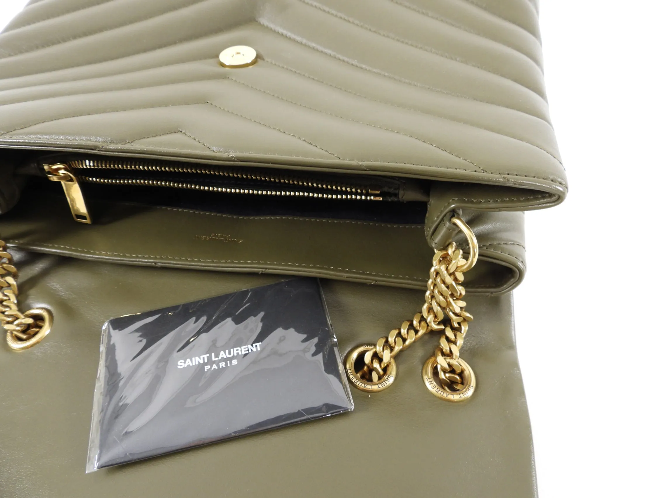 Saint Laurent Medium Leather Quilted Olive Lou Lou Bag