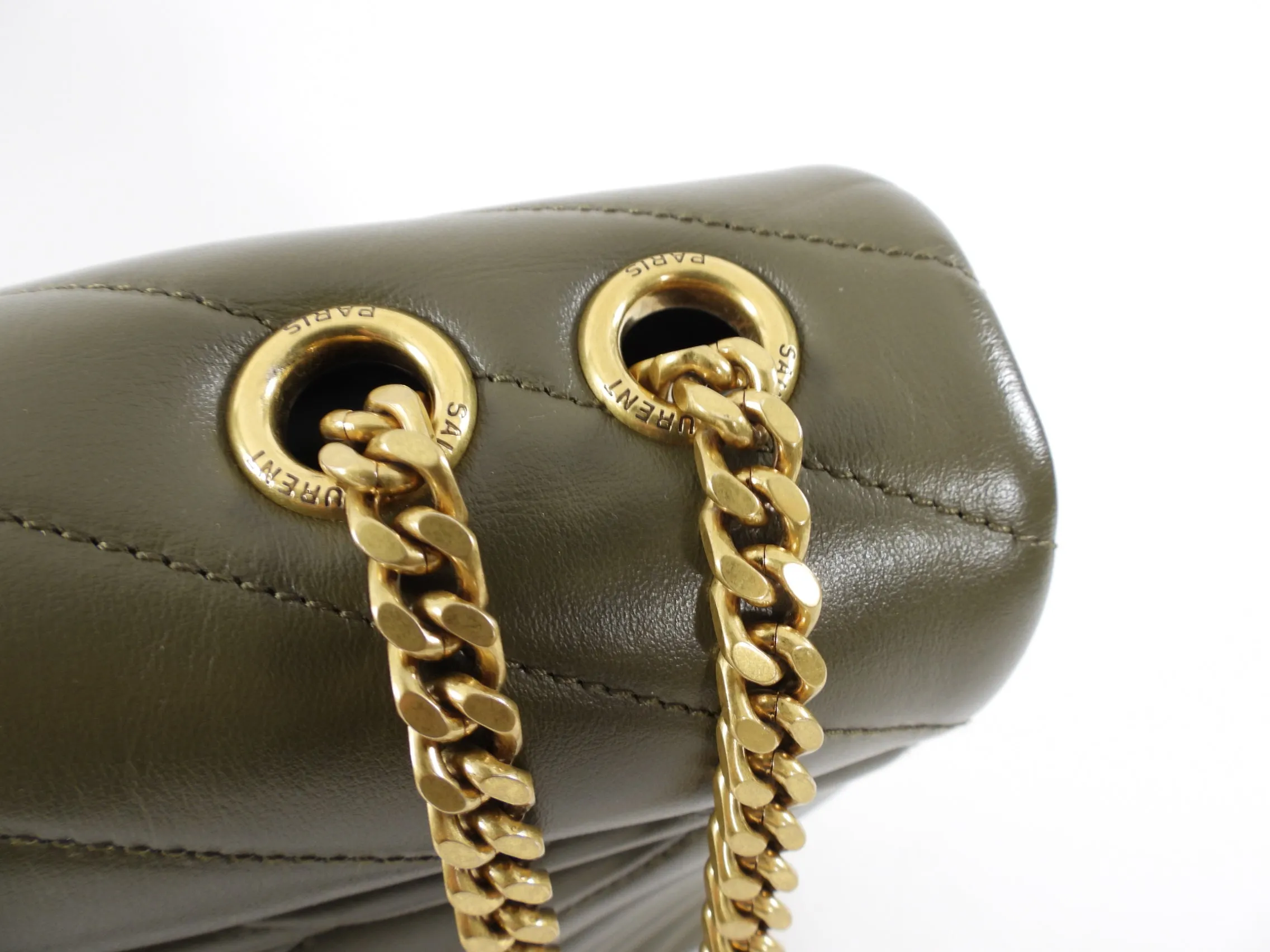 Saint Laurent Medium Leather Quilted Olive Lou Lou Bag