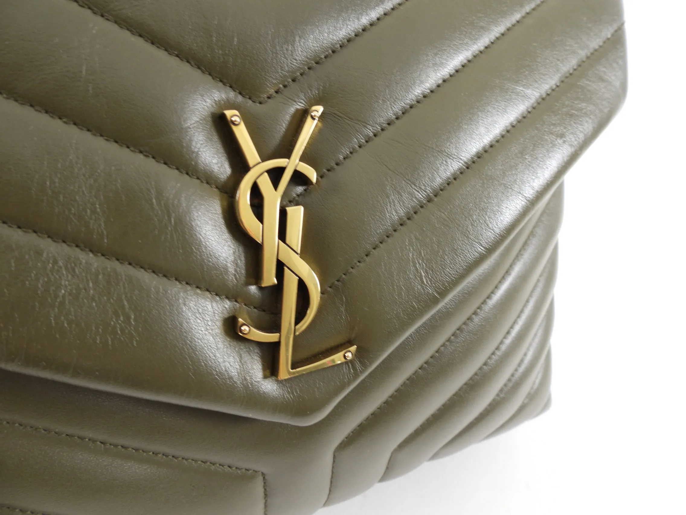 Saint Laurent Medium Leather Quilted Olive Lou Lou Bag