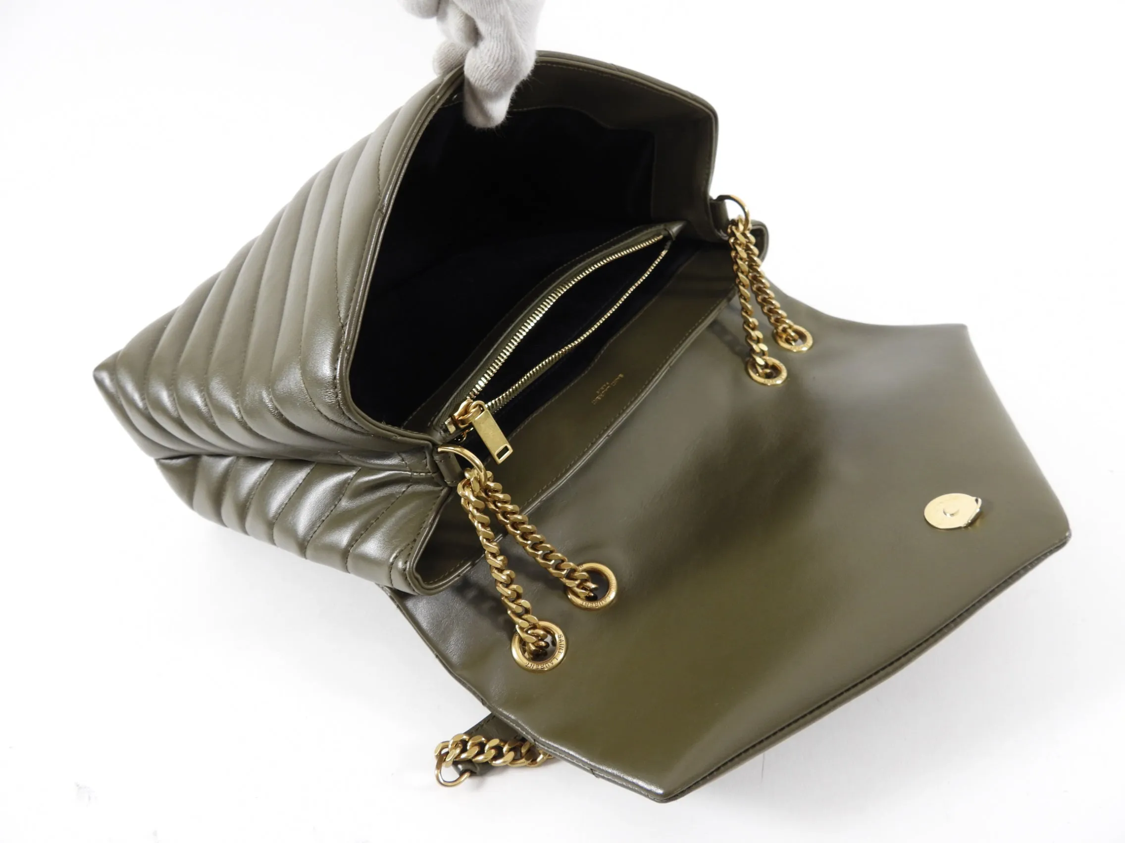 Saint Laurent Medium Leather Quilted Olive Lou Lou Bag