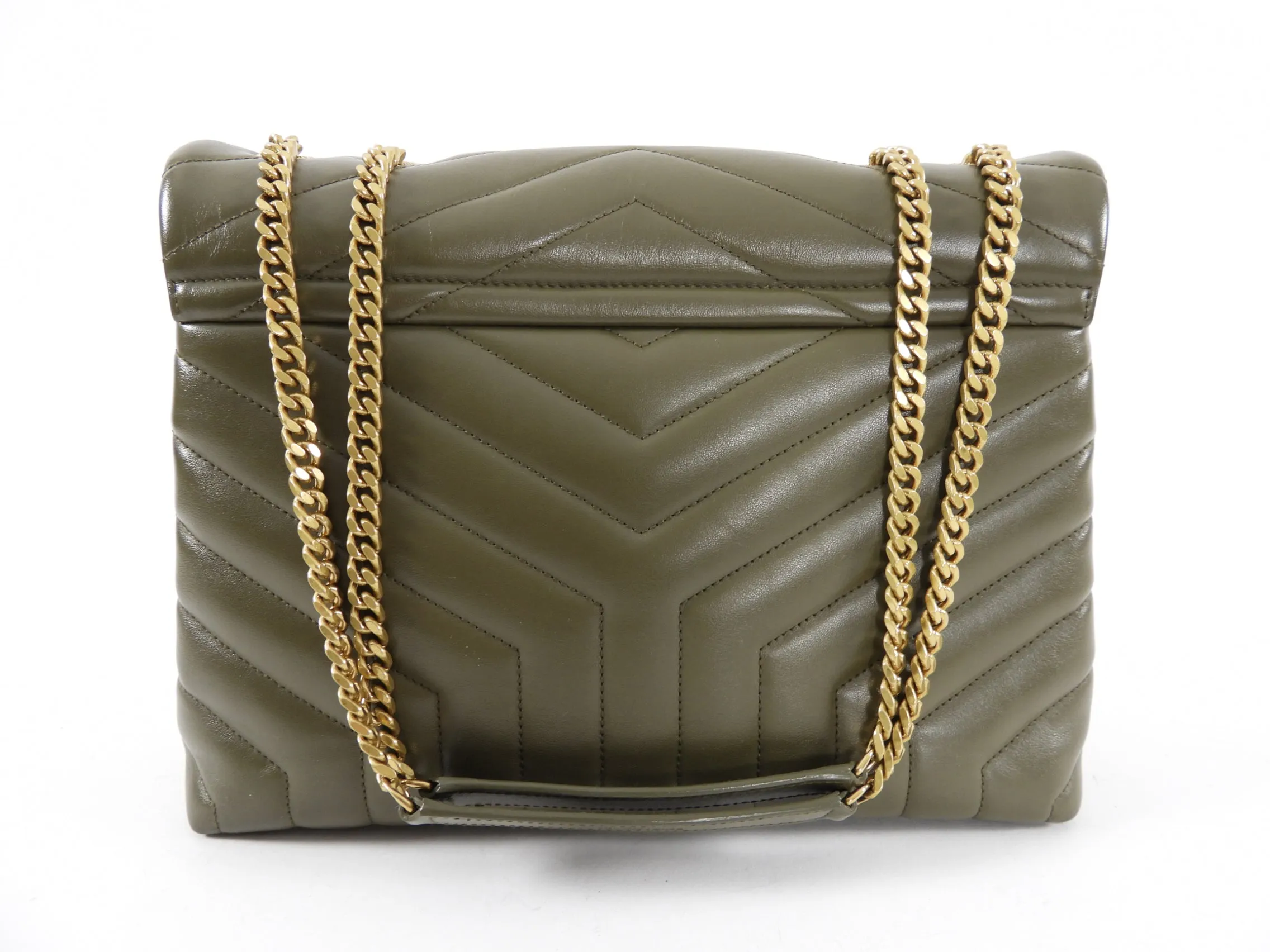 Saint Laurent Medium Leather Quilted Olive Lou Lou Bag