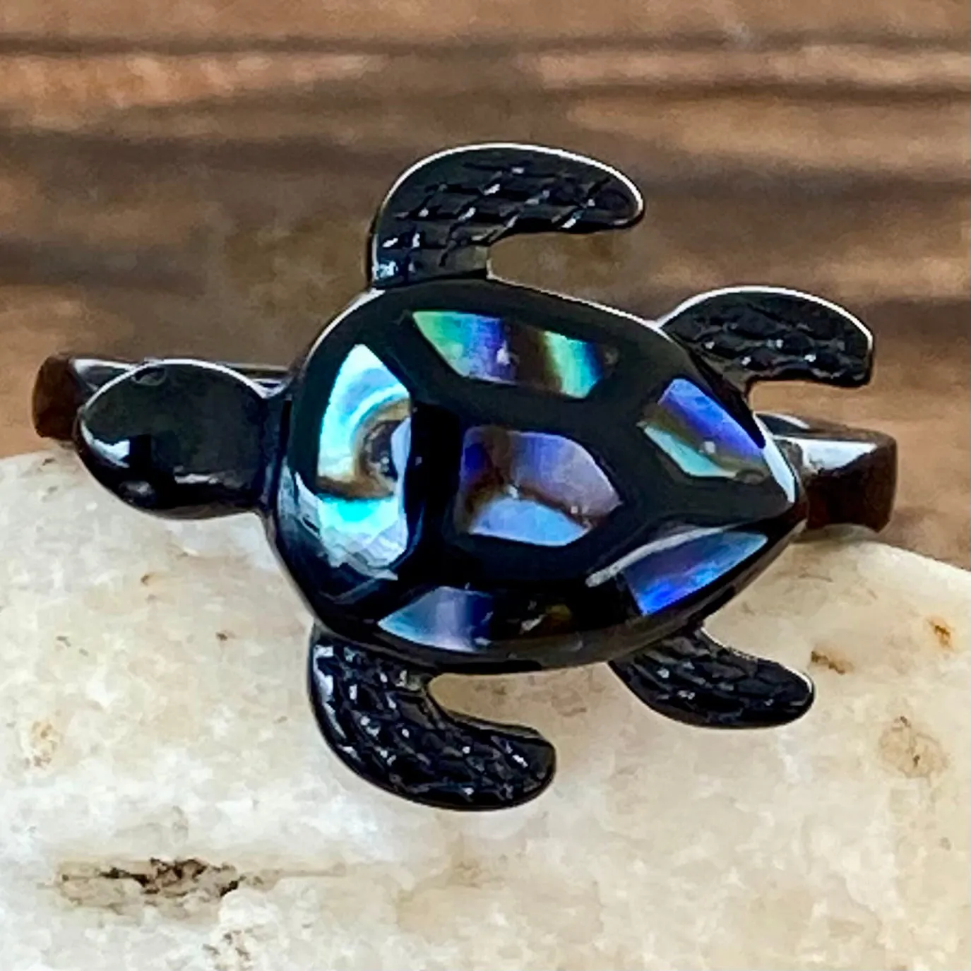 Sea Shell Turtle Ring - Black - R171