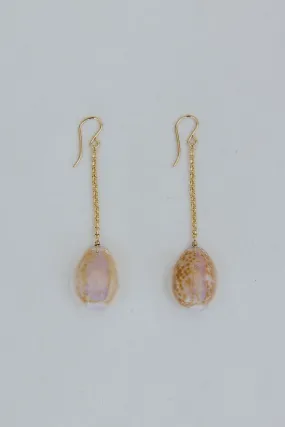 Shell Drop Chain Earrings - Cowrie Shell