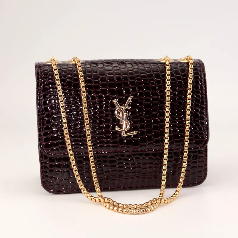 SL Crocodile Flap Open Leather Chain Shoulder Bag