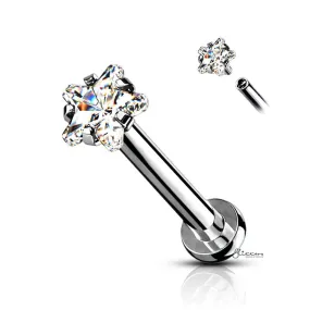 Star CZ Prong Set Top Internally Threaded Flat Back Stud