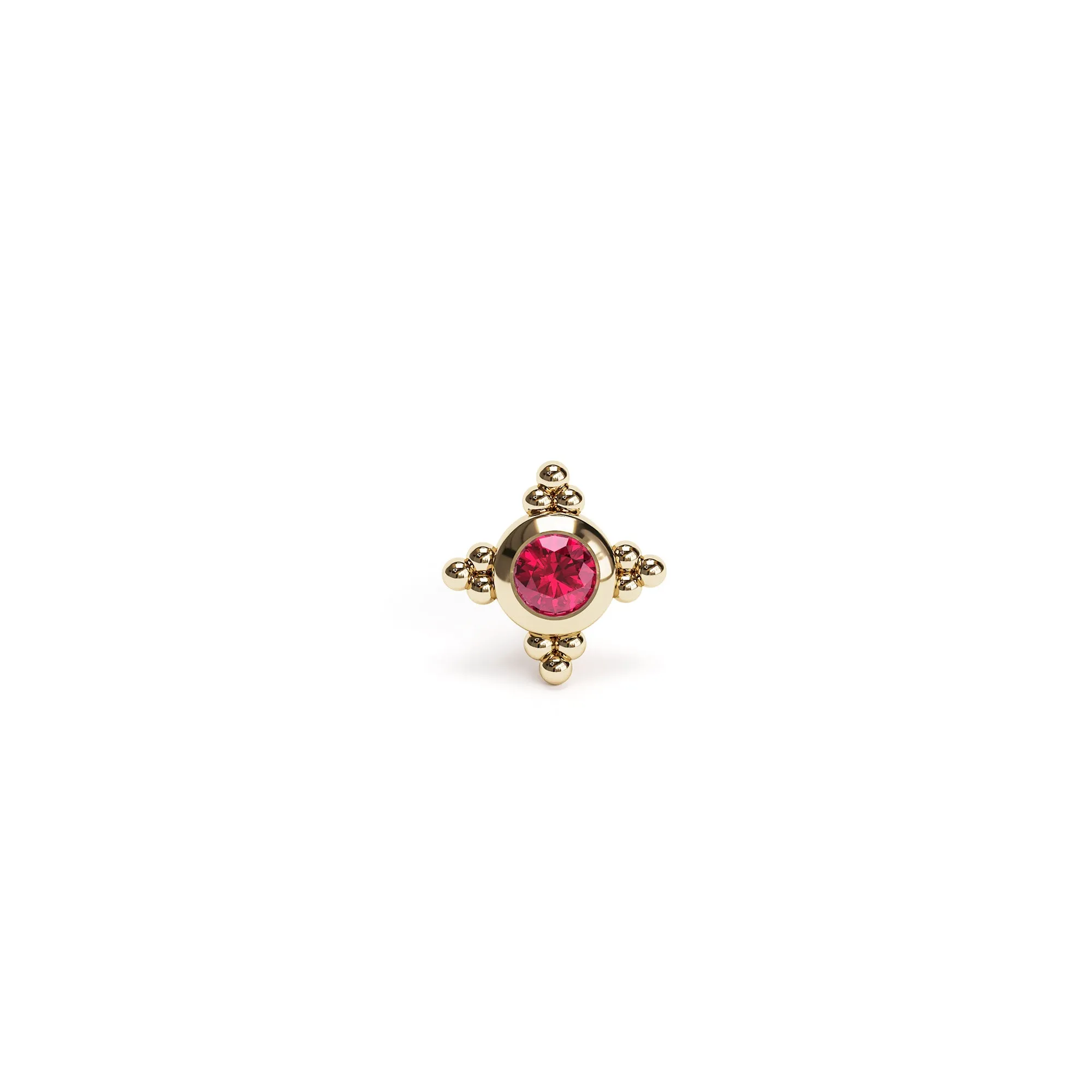 Tiny 14K Gold Ruby Beaded Stud