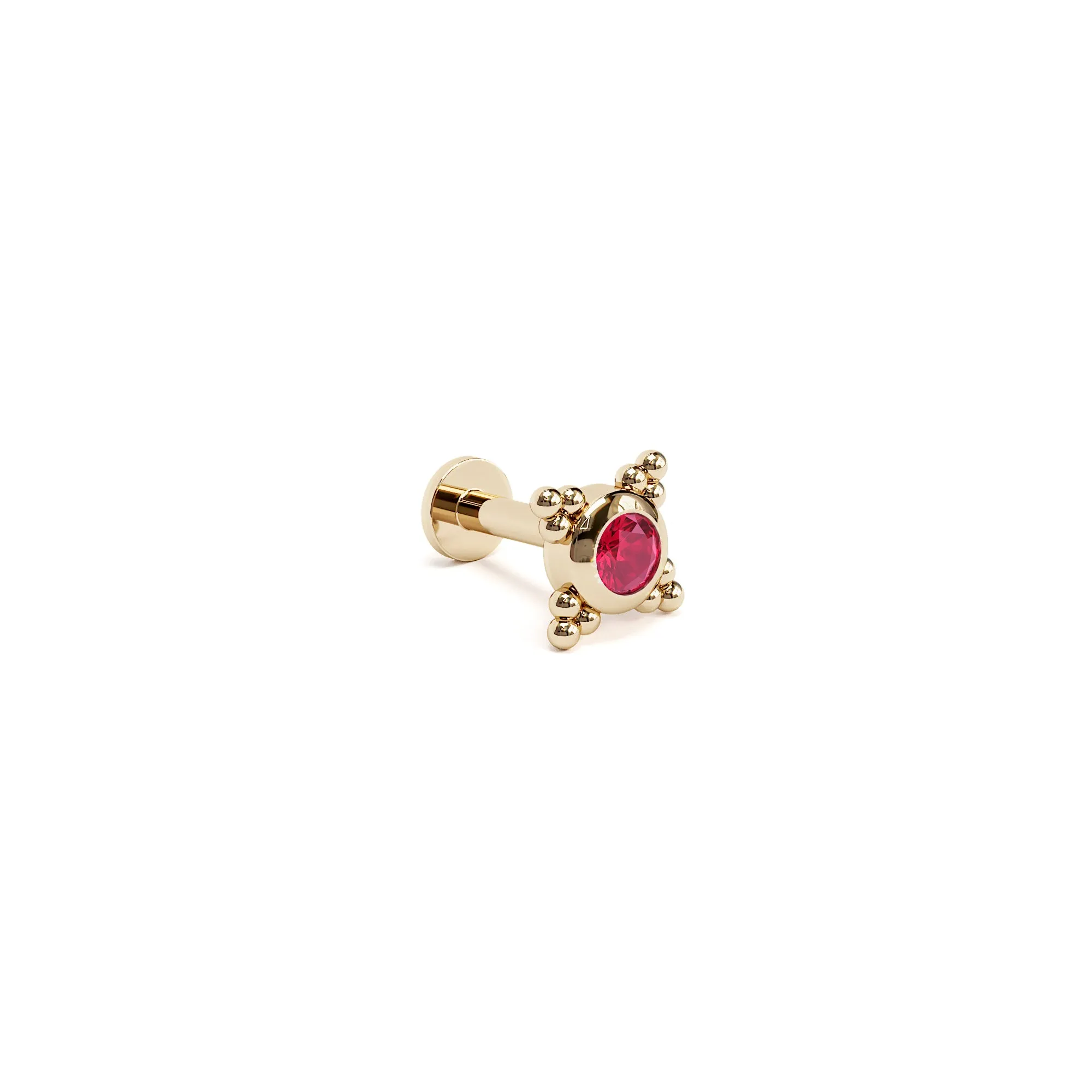 Tiny 14K Gold Ruby Beaded Stud