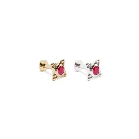 Tiny 14K Gold Ruby Beaded Stud